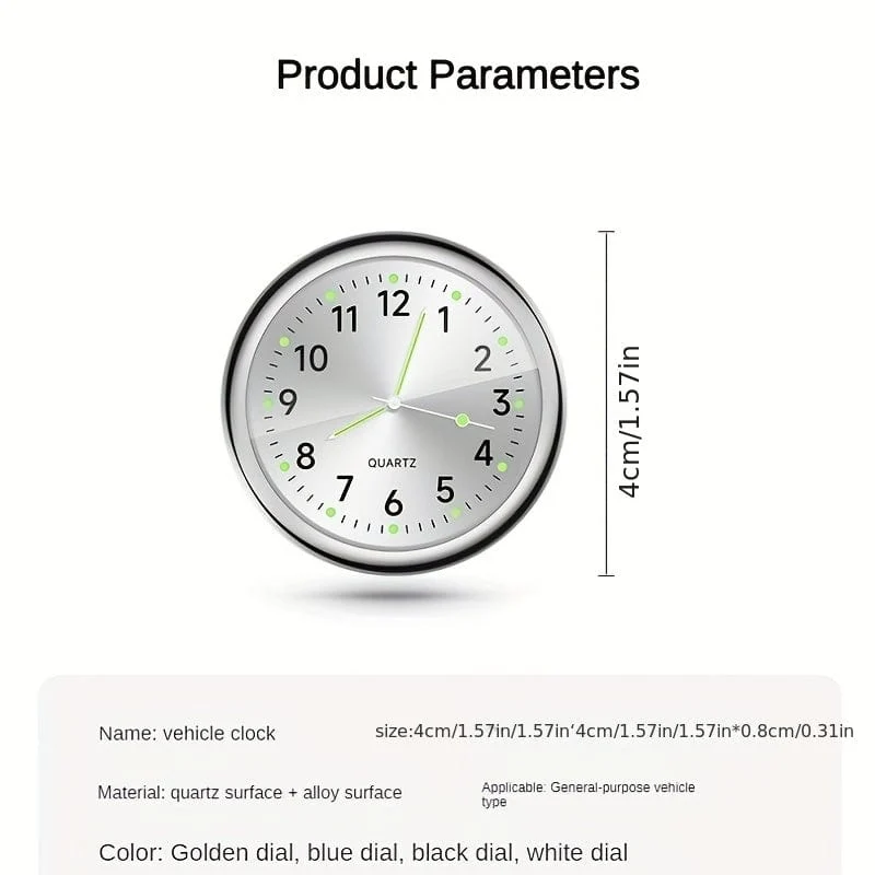 1 Stück leuchtende dekorative Uhr, Autouhr, Mini-Quarz-Analoguhr im Armaturenbrett, Zeit zum Aufkleben, Uhr für Autodekoration, exklusiv für High-End-Autos