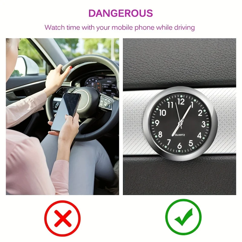 1 Stück leuchtende dekorative Uhr, Autouhr, Mini-Quarz-Analoguhr im Armaturenbrett, Zeit zum Aufkleben, Uhr für Autodekoration, exklusiv für High-End-Autos
