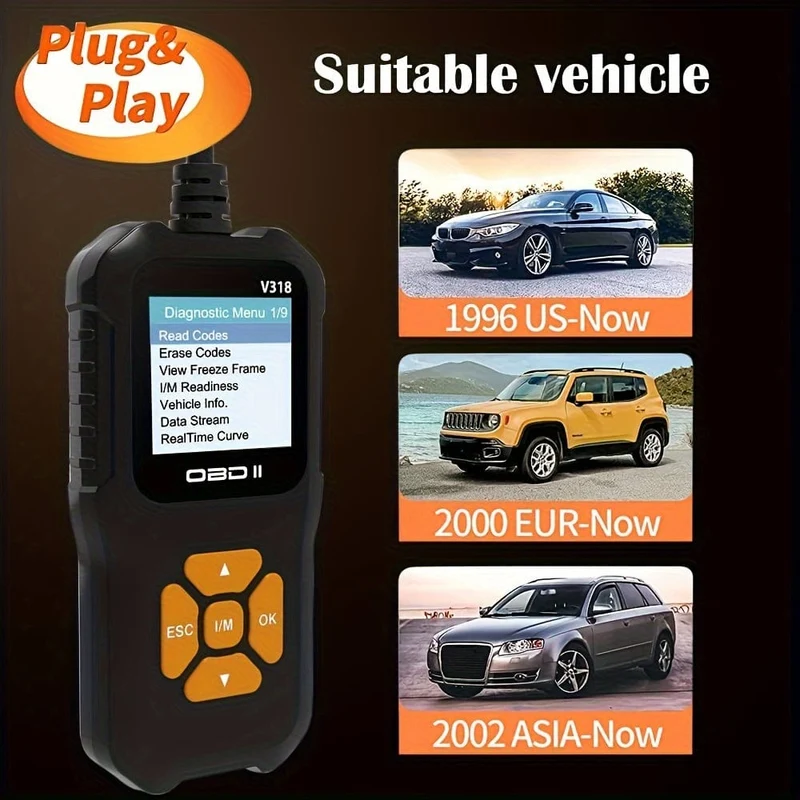 Auto-OBD2-Scanner, Motorlicht-Fehlercode-Lesegerät, Batteriespannung-Lesegerät für alle Fahrzeuge mit OBD-II-Protokoll seit 1996, Farbbildschirm V318