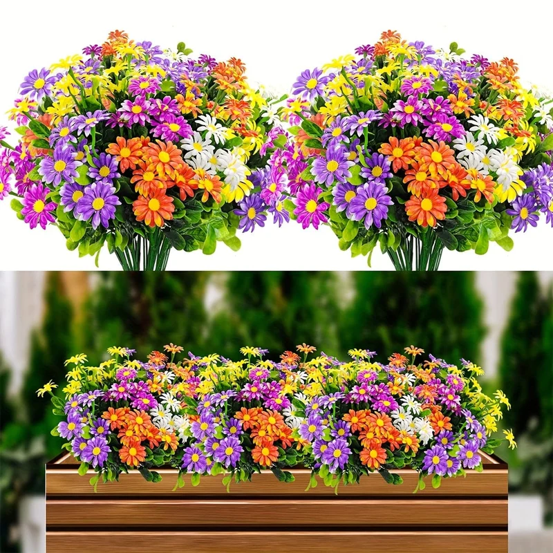 10 Bündel künstliche Gänseblümchen im Freien, UV-beständig, künstliche Pflanzen, künstliche Gänseblümchen aus Kunststoff, für draußen, Zuhause, drinnen, Topfpflanzgefäße, Gartendekoration