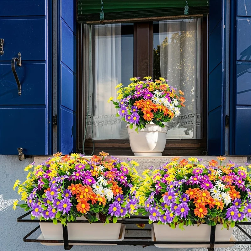 10 Bündel künstliche Gänseblümchen im Freien, UV-beständig, künstliche Pflanzen, künstliche Gänseblümchen aus Kunststoff, für draußen, Zuhause, drinnen, Topfpflanzgefäße, Gartendekoration