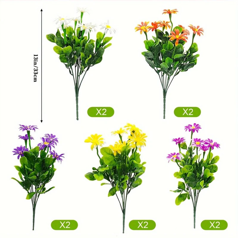 10 Bündel künstliche Gänseblümchen im Freien, UV-beständig, künstliche Pflanzen, künstliche Gänseblümchen aus Kunststoff, für draußen, Zuhause, drinnen, Topfpflanzgefäße, Gartendekoration