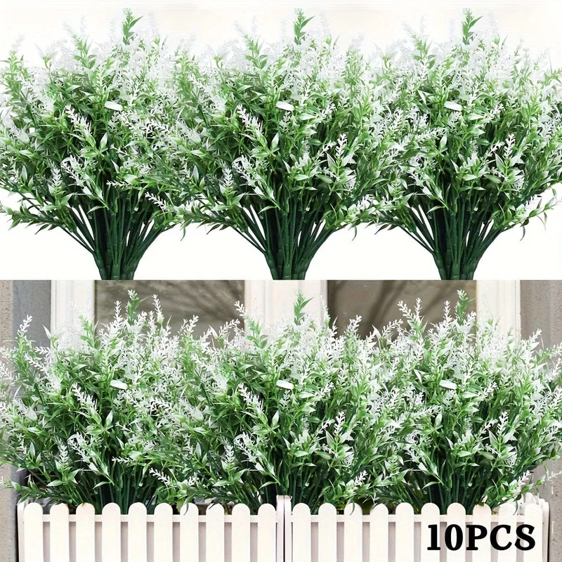 10 Bündel künstliche Lavendelblüten für den Außenbereich, UV-beständig, Kunstblumen, kein Verblassen, künstliche Kunststoffpflanzen, Garten, Veranda, Fensterkasten, Dekoration für drinnen und draußen, hängende Pflanzgefäße, Zuhause, Küche, Büro, Hochzeit, Gartendekoration
