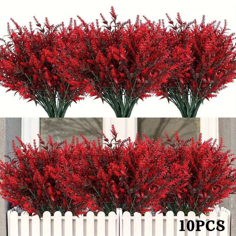 10 Bündel künstliche Lavendelblüten für den Außenbereich, UV-beständig, Kunstblumen, kein Verblassen, künstliche Kunststoffpflanzen, Garten, Veranda, Fensterkasten, Dekoration für drinnen und draußen, hängende Pflanzgefäße, Zuhause, Küche, Büro, Hochzeit, Gartendekoration