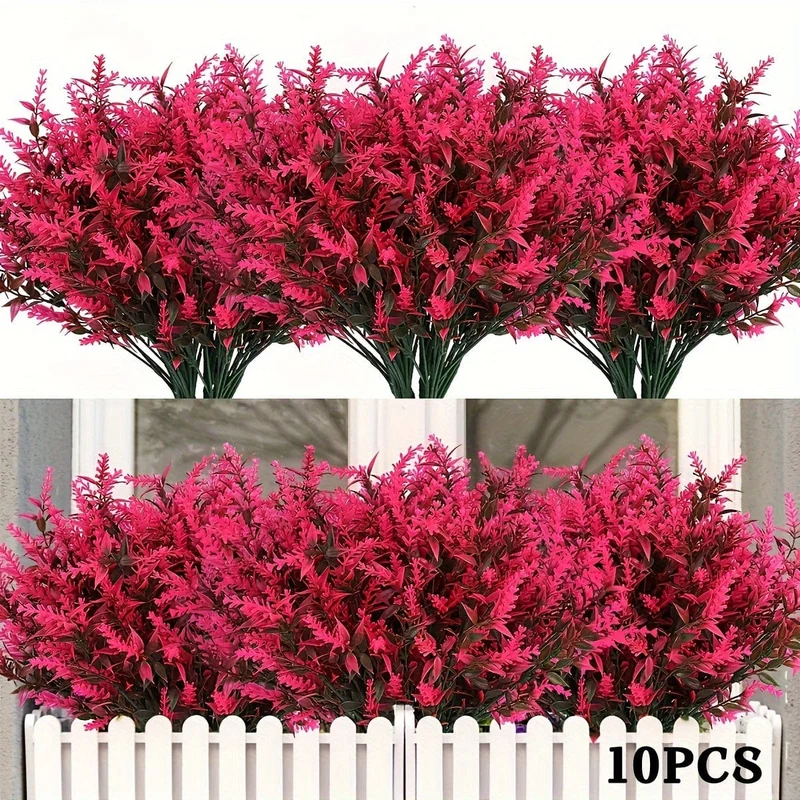 10 Bündel künstliche Lavendelblüten für den Außenbereich, UV-beständig, Kunstblumen, kein Verblassen, künstliche Kunststoffpflanzen, Garten, Veranda, Fensterkasten, Dekoration für drinnen und draußen, hängende Pflanzgefäße, Zuhause, Küche, Büro, Hochzeit, Gartendekoration