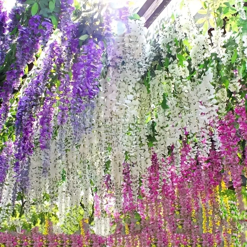 12 Stück künstliche Hängepflanzen, hochwertige antioxidative Kunstblumen, künstliche Glyzinienpflanzen, künstliche Pflanzen für Heimdekoration, Wanddekoration, Hochzeitsfeier-Dekoration
