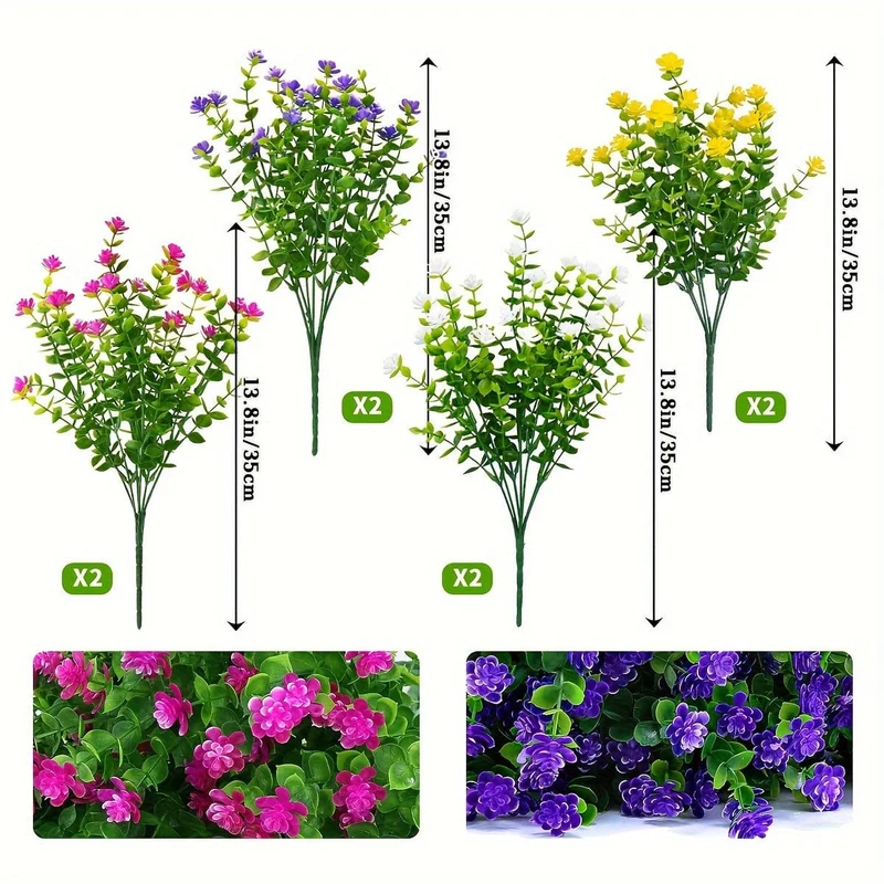 8 Stück künstliche Blumen, kein Verblassen, UV-beständig, lebensechte künstliche Kunststoffblumen, künstliche Pflanzen zum Aufhängen von Pflanzgefäßen außerhalb der Veranda, Fenster, Hochzeit, Innen- und Außenbereich, Heimdekoration