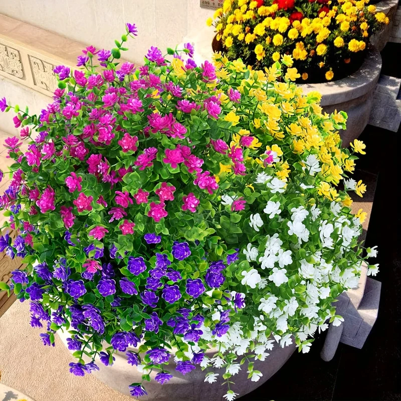 8 Stück künstliche Blumen, kein Verblassen, UV-beständig, lebensechte künstliche Kunststoffblumen, künstliche Pflanzen zum Aufhängen von Pflanzgefäßen außerhalb der Veranda, Fenster, Hochzeit, Innen- und Außenbereich, Heimdekoration
