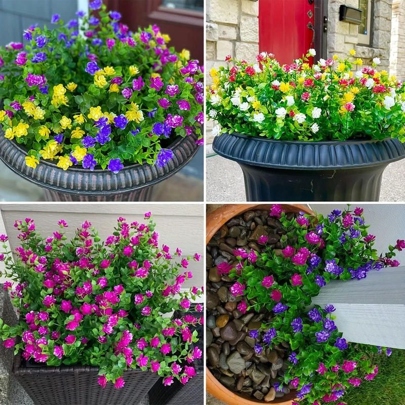 8 Stück künstliche Blumen, kein Verblassen, UV-beständig, lebensechte künstliche Kunststoffblumen, künstliche Pflanzen zum Aufhängen von Pflanzgefäßen außerhalb der Veranda, Fenster, Hochzeit, Innen- und Außenbereich, Heimdekoration
