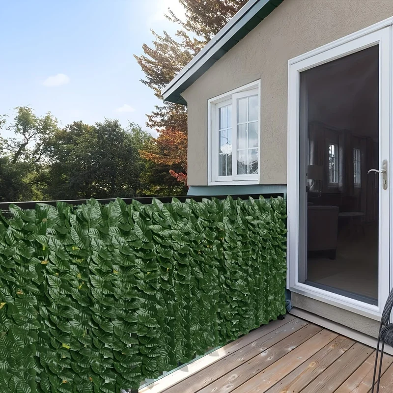 1 Stück künstliche Hecke, künstlicher Efeu-Zaun, Sichtschutz, gefälschter Blatt-Balkonzaun und Rankengrün, UV-Wanddekoration, Gartendekorationszaun im Freien