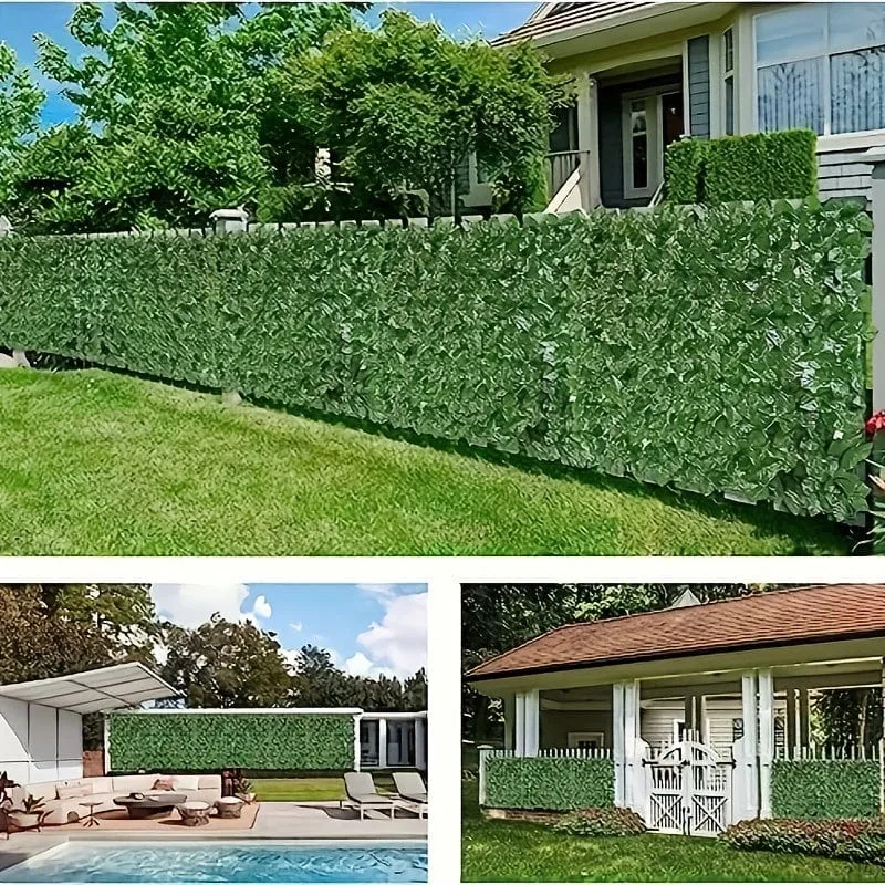 1 Stück künstliche Hecke, künstlicher Efeu-Zaun, Sichtschutz, gefälschter Blatt-Balkonzaun und Rankengrün, UV-Wanddekoration, Gartendekorationszaun im Freien