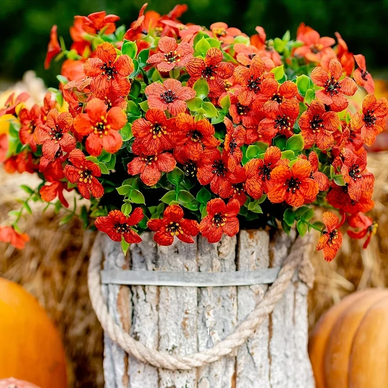 2/4 Stück, künstliche Blumen, gelbe Massen-UV-beständige Fake-Pflanzen für den Außenbereich, keine Verblassen, Herbstblumen, grüne Sträucher für Hängekörbe, Pflanzgefäße, Fenster-Außengarten-Yard-Dekoration, Wohnraum-Szenen-Dekoration