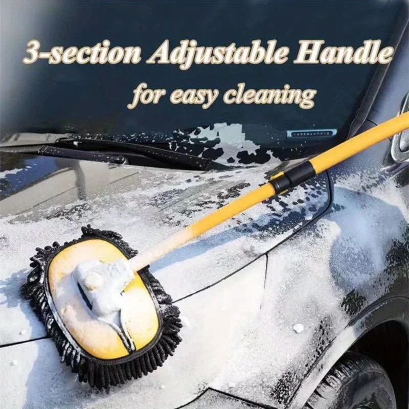 1 stück Gelbe Autowaschbürste Teleskop Langen Griff Reinigung Chenille Mopp Pinsel Tool Kit Direkte Installation Universelle Einrichtung