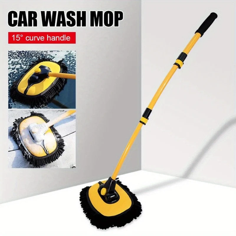 1 stück Gelbe Autowaschbürste Teleskop Langen Griff Reinigung Chenille Mopp Pinsel Tool Kit Direkte Installation Universelle Einrichtung