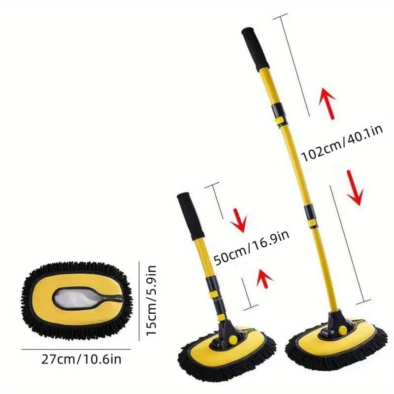1 stück Gelbe Autowaschbürste Teleskop Langen Griff Reinigung Chenille Mopp Pinsel Tool Kit Direkte Installation Universelle Einrichtung