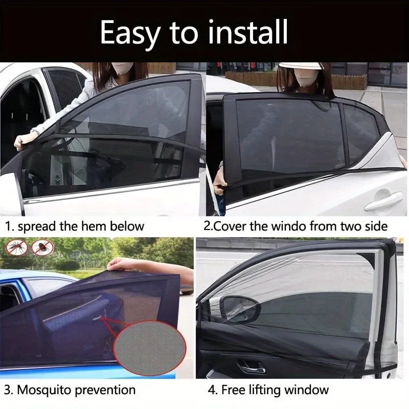 2 Stück/4 Stück Autofenster-Sonnenschutz, atmungsaktives Mesh-Auto-Seitenfenster-Sonnenschutz, UV-Schutz, Insekten-Moskitonetz, universell passend für die meisten Autos