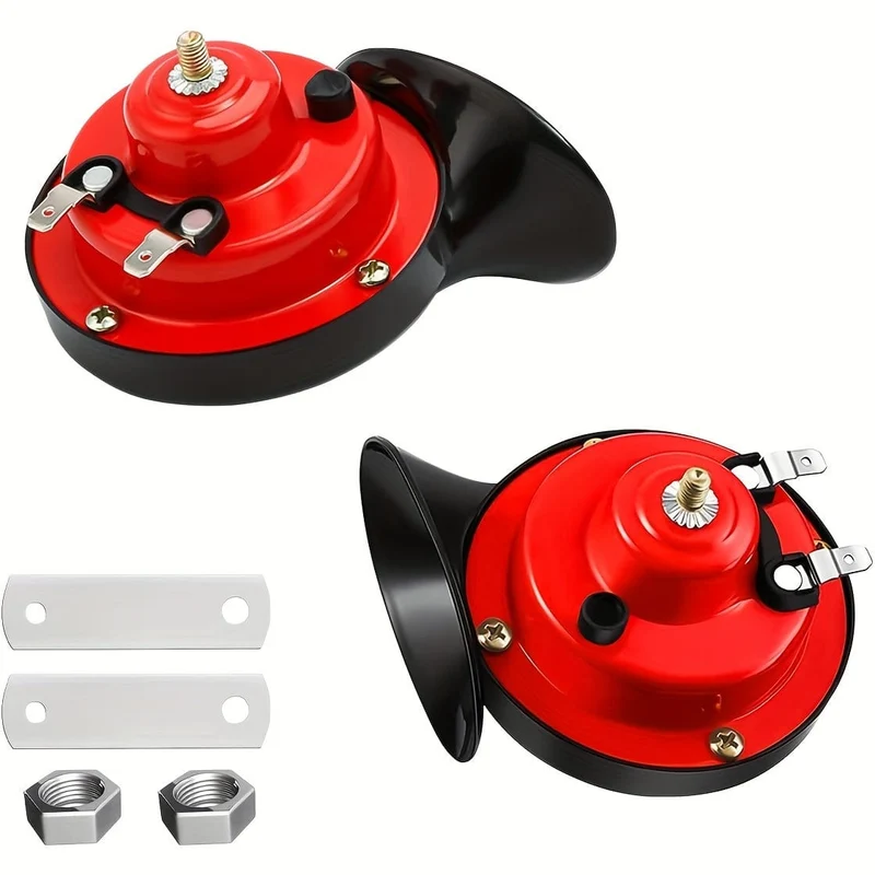 2PCS super laute Zughupen, 12V wasserdichte elektrische Schneckenhupe Autohupe für LKWs, Züge, Boote, Autos, Motorräder, Fahrräder und Boote (rot)