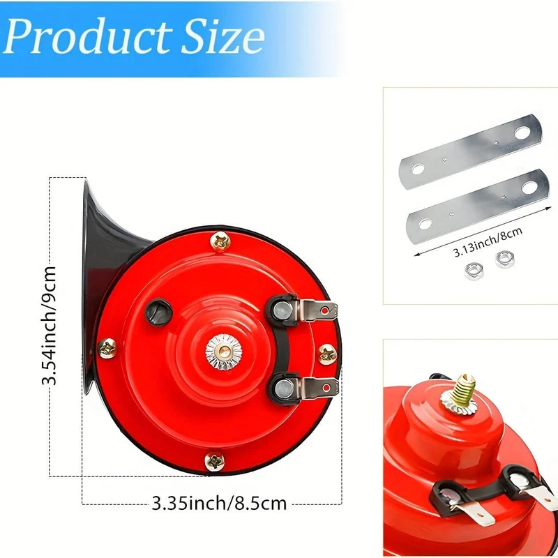 2PCS super laute Zughupen, 12V wasserdichte elektrische Schneckenhupe Autohupe für LKWs, Züge, Boote, Autos, Motorräder, Fahrräder und Boote (rot)