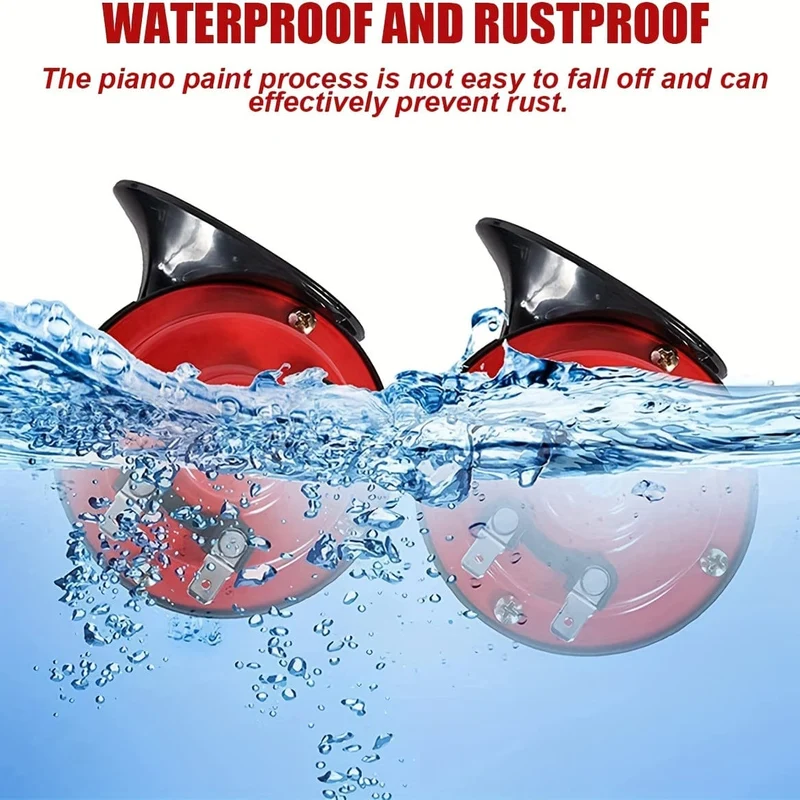 2PCS super laute Zughupen, 12V wasserdichte elektrische Schneckenhupe Autohupe für LKWs, Züge, Boote, Autos, Motorräder, Fahrräder und Boote (rot)