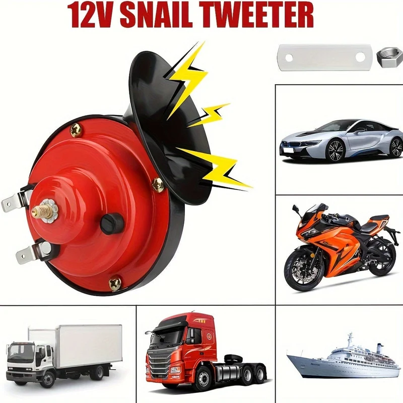 2PCS super laute Zughupen, 12V wasserdichte elektrische Schneckenhupe Autohupe für LKWs, Züge, Boote, Autos, Motorräder, Fahrräder und Boote (rot)