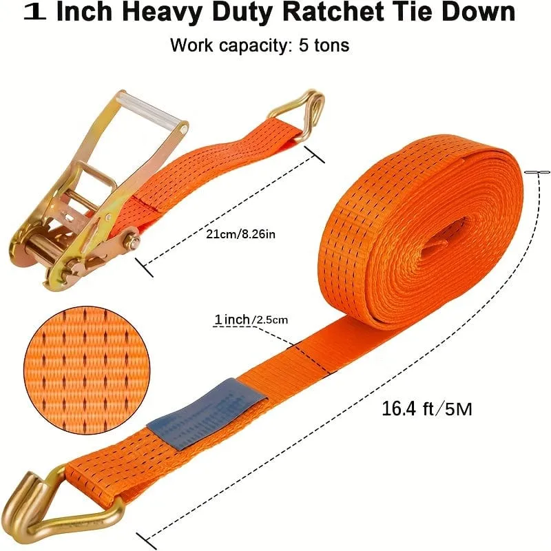 Ratschengurte, 1 Zoll 4.88 Meter Spanngurte mit doppeltem J-Haken, 2267.96 kg Bruchfestigkeit, Ratschengurte für Fracht zum Bewegen