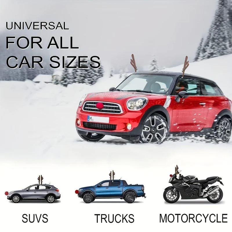 Auto-Rentier-Geweih und Nase – Fensterdach und Kühlergrill, Rudolph-Rentier-Jingle-Bell-Weihnachtskostüm – Auto-Zubehör-Dekorationsset
