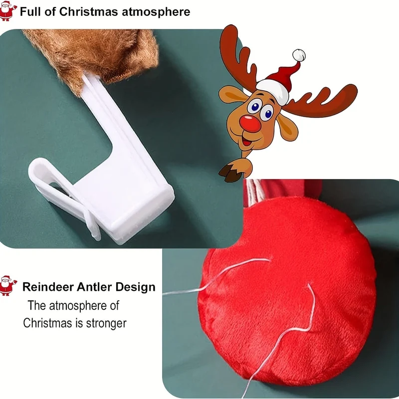 Auto-Rentier-Geweih und Nase – Fensterdach und Kühlergrill, Rudolph-Rentier-Jingle-Bell-Weihnachtskostüm – Auto-Zubehör-Dekorationsset