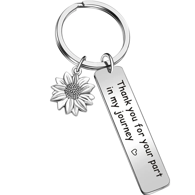 Schlüsselanhänger aus Edelstahl „Danke für Ihren Anteil an meiner Reise“, Schlüsselanhänger mit Sonnenblumen-Anhänger, Geschenk für gute Freunde, inspirierender Schlüsselanhänger