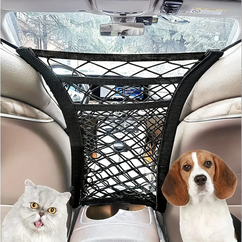 3-lagiger Auto-Netz-Organizer, Netztasche für die Rückenlehne, Barriere für Haustiere, Kinder und Hunde auf dem Rücksitz, universell für Auto, SUV, Gepäcktaschen-Geldbörsenhalter-Fahrer-Aufbewahrungsnetz
