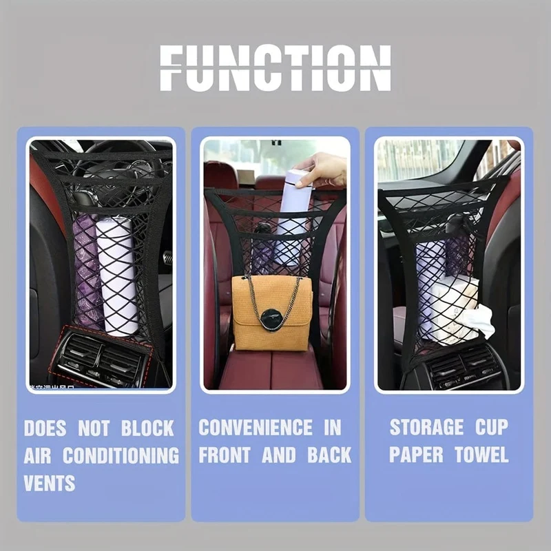3-lagiger Auto-Netz-Organizer, Netztasche für die Rückenlehne, Barriere für Haustiere, Kinder und Hunde auf dem Rücksitz, universell für Auto, SUV, Gepäcktaschen-Geldbörsenhalter-Fahrer-Aufbewahrungsnetz
