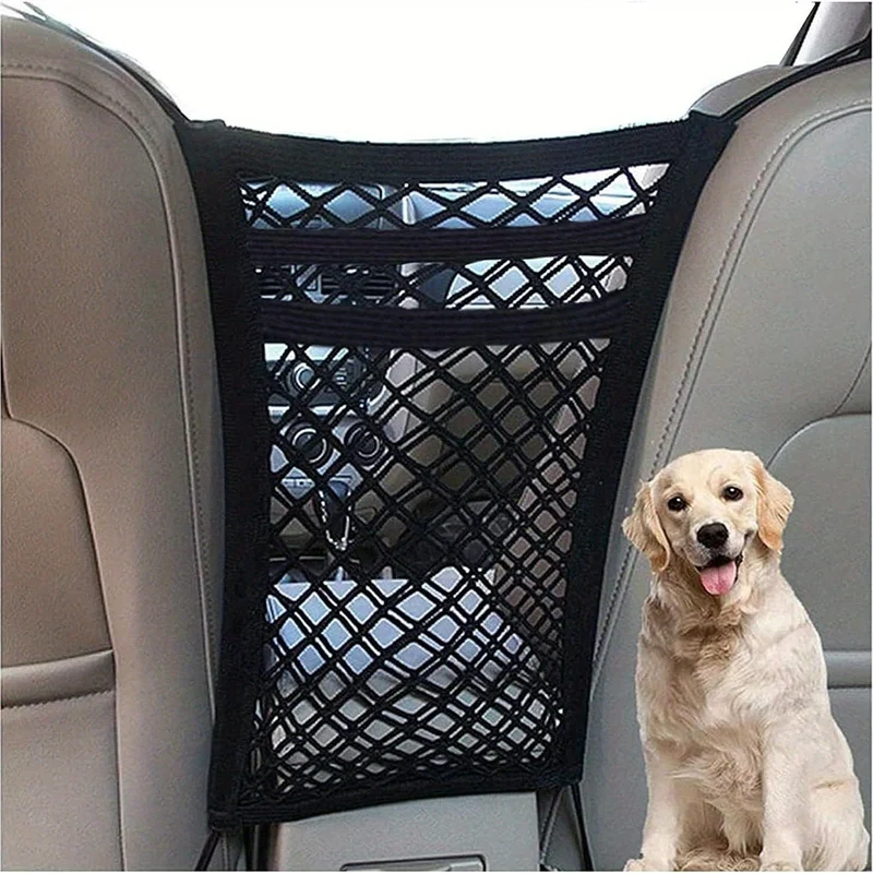 3-lagiger Auto-Netz-Organizer, Netztasche für die Rückenlehne, Barriere für Haustiere, Kinder und Hunde auf dem Rücksitz, universell für Auto, SUV, Gepäcktaschen-Geldbörsenhalter-Fahrer-Aufbewahrungsnetz