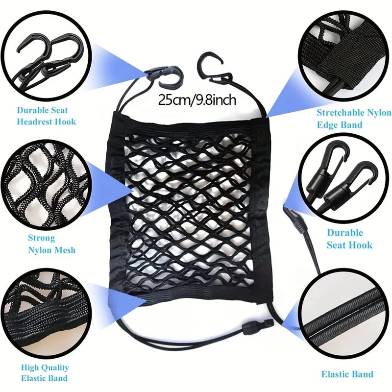 3-lagiger Auto-Netz-Organizer, Netztasche für die Rückenlehne, Barriere für Haustiere, Kinder und Hunde auf dem Rücksitz, universell für Auto, SUV, Gepäcktaschen-Geldbörsenhalter-Fahrer-Aufbewahrungsnetz