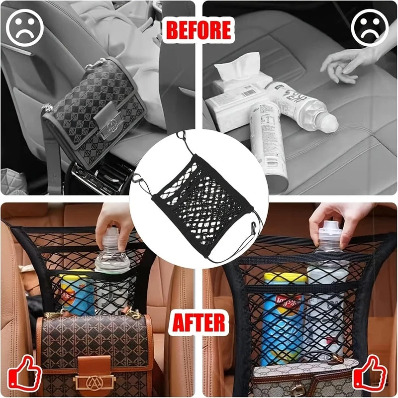 3-lagiger Auto-Netz-Organizer, Netztasche für die Rückenlehne, Barriere für Haustiere, Kinder und Hunde auf dem Rücksitz, universell für Auto, SUV, Gepäcktaschen-Geldbörsenhalter-Fahrer-Aufbewahrungsnetz