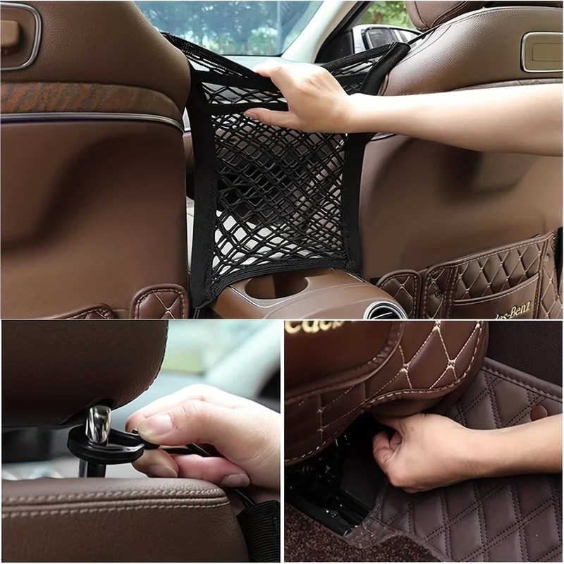 3-lagiger Auto-Netz-Organizer, Netztasche für die Rückenlehne, Barriere für Haustiere, Kinder und Hunde auf dem Rücksitz, universell für Auto, SUV, Gepäcktaschen-Geldbörsenhalter-Fahrer-Aufbewahrungsnetz