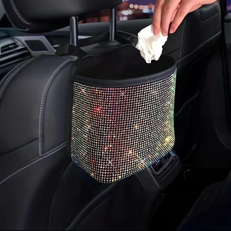1 Stück Bling Strass Auto-Mülleimer, Autositz-Rücken-Hänge-Aufbewahrungstasche, Auto-Mülltonne, multifunktionale Aufbewahrungstasche, Auto-Innenzubehör