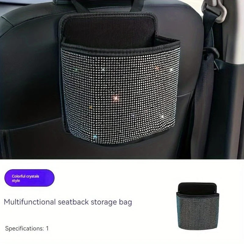 1 Stück Bling Strass Auto-Mülleimer, Autositz-Rücken-Hänge-Aufbewahrungstasche, Auto-Mülltonne, multifunktionale Aufbewahrungstasche, Auto-Innenzubehör