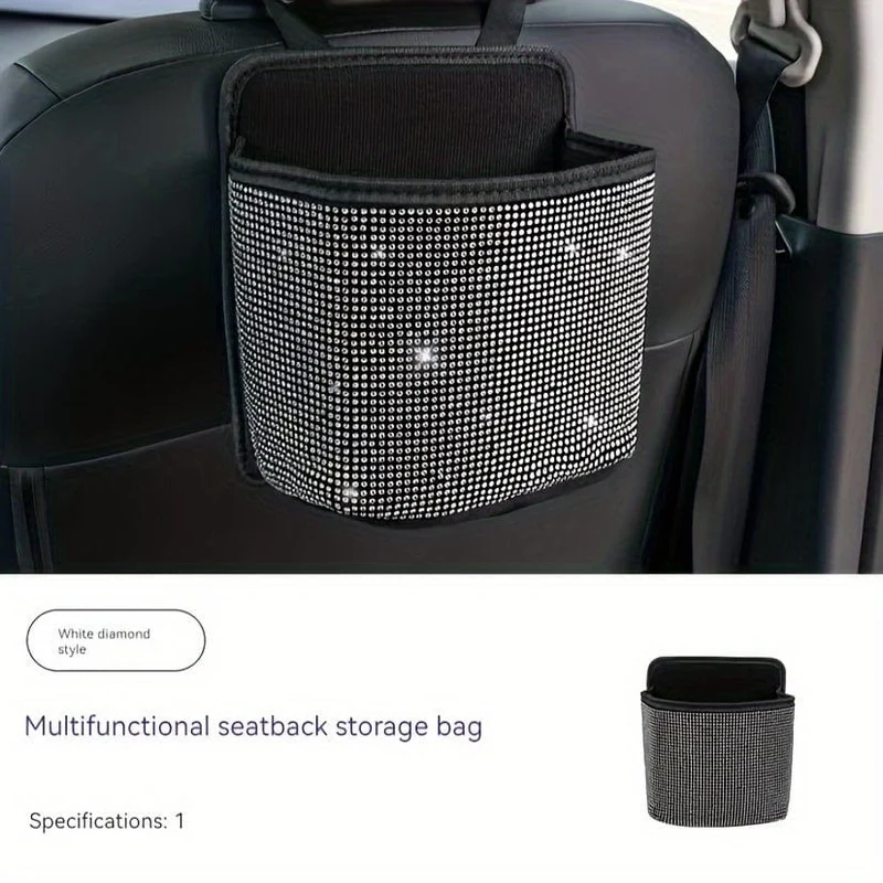 1 Stück Bling Strass Auto-Mülleimer, Autositz-Rücken-Hänge-Aufbewahrungstasche, Auto-Mülltonne, multifunktionale Aufbewahrungstasche, Auto-Innenzubehör