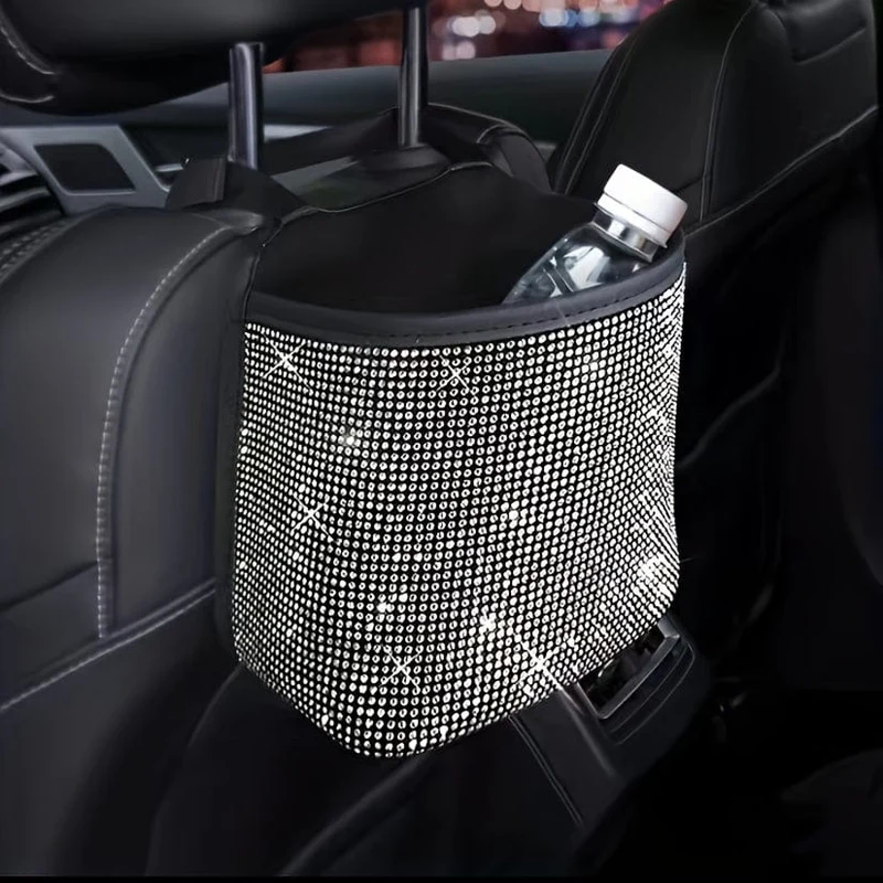 1 Stück Bling Strass Auto-Mülleimer, Autositz-Rücken-Hänge-Aufbewahrungstasche, Auto-Mülltonne, multifunktionale Aufbewahrungstasche, Auto-Innenzubehör