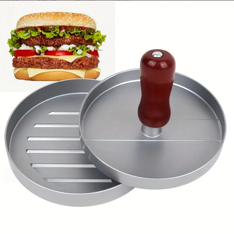 1 Stück, manuelle Burgerpresse, antihaftbeschichteter Holzgriff, schwere Hamburgerpresse, Burger-Fleisch-Rindfleisch-Grill-Patty-Maker-Form, kreative Küchenwerkzeuge