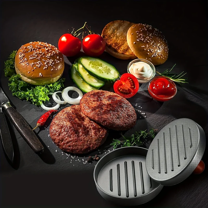 1 Stück, manuelle Burgerpresse, antihaftbeschichteter Holzgriff, schwere Hamburgerpresse, Burger-Fleisch-Rindfleisch-Grill-Patty-Maker-Form, kreative Küchenwerkzeuge