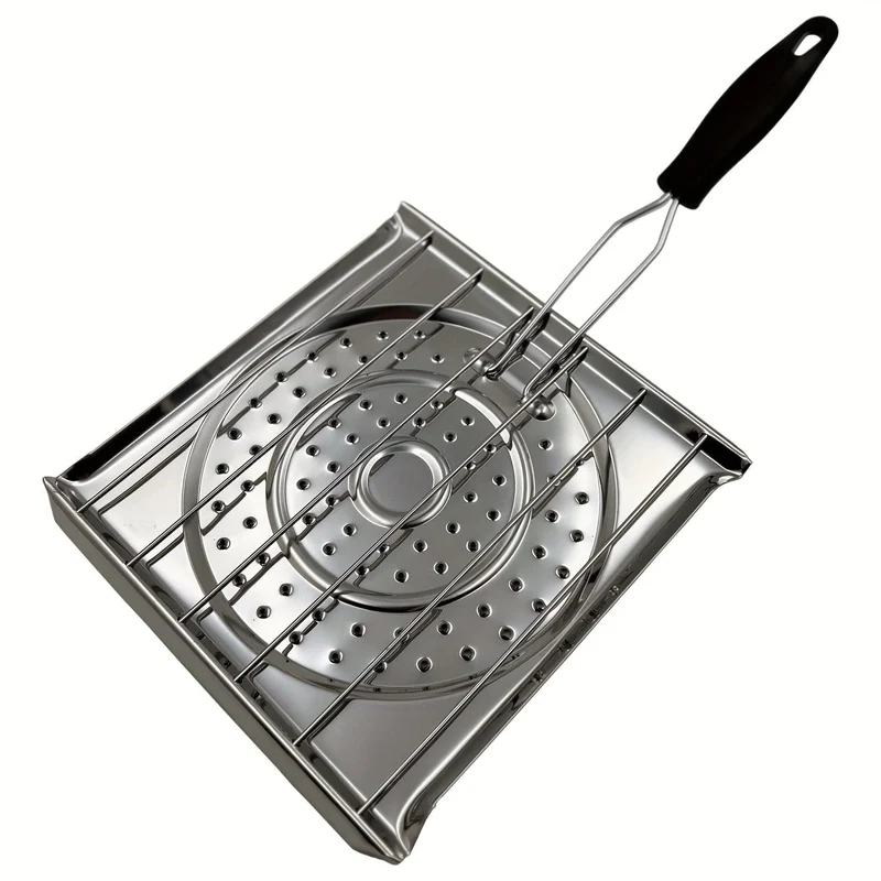 1-teiliger Edelstahl-Herdtoaster mit klappbarem Griff, Brottoaster für Campingkocher und Küchenherd, Campingkochgeschirr, Küchenherdtoaster, Wasser- und Kaffeewärmeständer für Campingkocher.