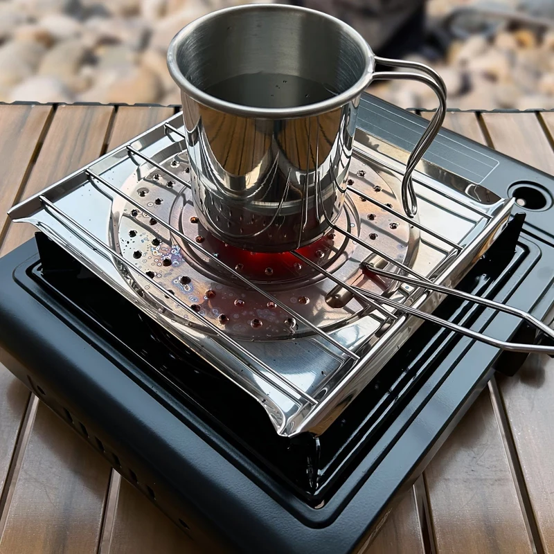 1-teiliger Edelstahl-Herdtoaster mit klappbarem Griff, Brottoaster für Campingkocher und Küchenherd, Campingkochgeschirr, Küchenherdtoaster, Wasser- und Kaffeewärmeständer für Campingkocher.