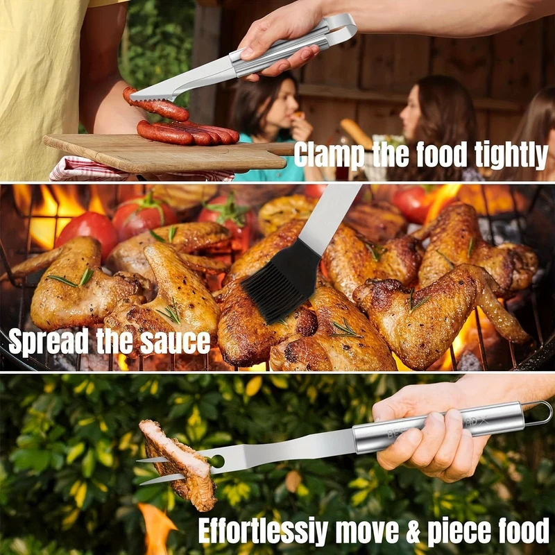 1/3/5 Stück, Grillset, Grillwerkzeug-Set, Outdoor-Grillset, Barbecue-Grillwerkzeug-Set mit Aufbewahrungstasche, Grillgabel, Spatel, Zange, Grillzubehör für Outdoor-Camping, Küchenzubehör, Outdoor-Zubehör.