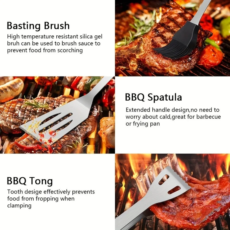 1/3/5 Stück, Grillset, Grillwerkzeug-Set, Outdoor-Grillset, Barbecue-Grillwerkzeug-Set mit Aufbewahrungstasche, Grillgabel, Spatel, Zange, Grillzubehör für Outdoor-Camping, Küchenzubehör, Outdoor-Zubehör.