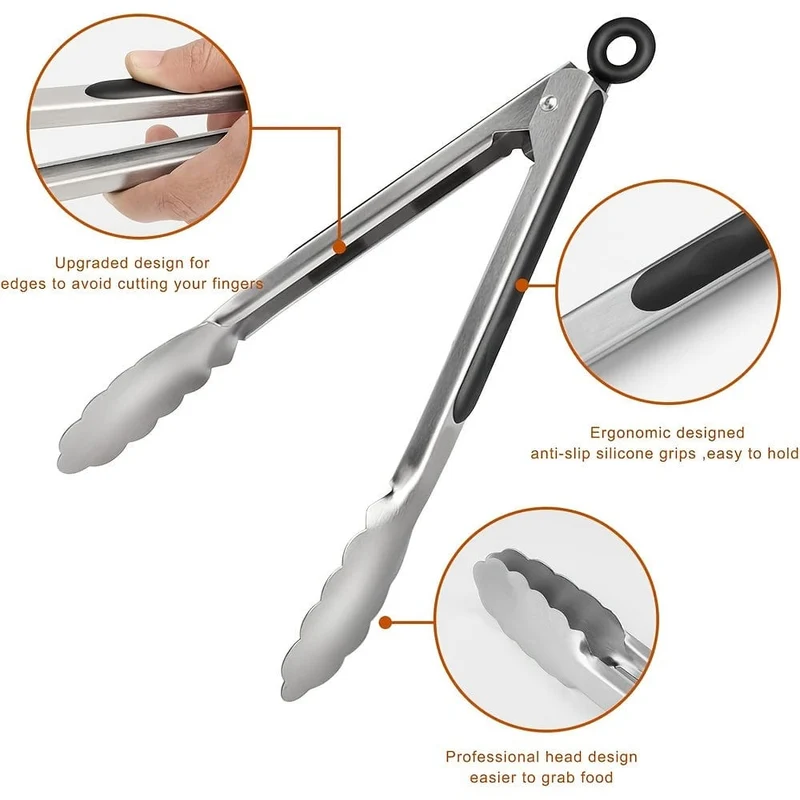1/2 Stück, Edelstahl-Küchenzange, rutschfester Silikongriff, abschließbarer Grill-Essensclip, 22.86 cm und 30.48 cm, Premium-Silikon-Gummigriffe, Unabhängigkeitstag-Halloween-Weihnachtspartyzubehör.