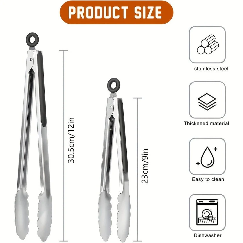 1/2 Stück, Edelstahl-Küchenzange, rutschfester Silikongriff, abschließbarer Grill-Essensclip, 22.86 cm und 30.48 cm, Premium-Silikon-Gummigriffe, Unabhängigkeitstag-Halloween-Weihnachtspartyzubehör.