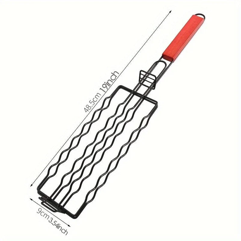 1 Stück, abnehmbarer Hot-Dog-Grill, Wurstgrillkäfig mit Holzgriff, BBQ-Antihaftgrill mit Outdoor-Wurstgrillnetz, Küchenzubehör, Küchenzubehör, Grillzubehör