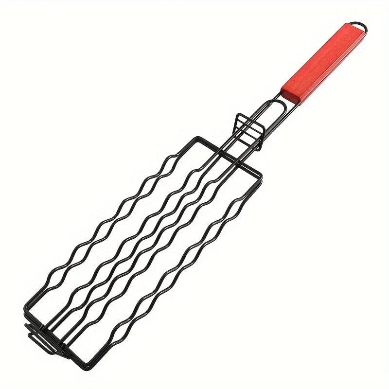 1 Stück, abnehmbarer Hot-Dog-Grill, Wurstgrillkäfig mit Holzgriff, BBQ-Antihaftgrill mit Outdoor-Wurstgrillnetz, Küchenzubehör, Küchenzubehör, Grillzubehör