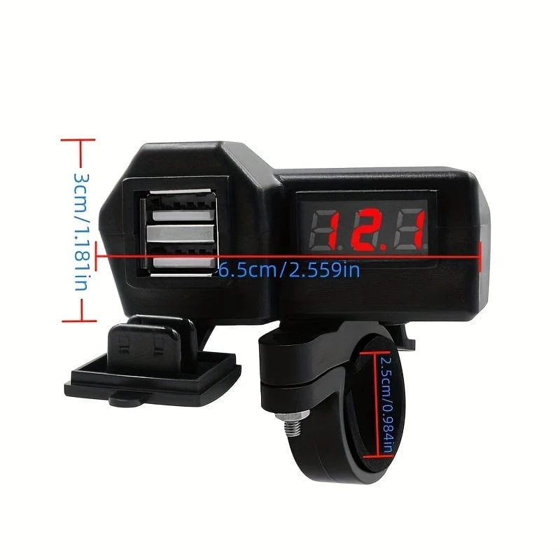 12V Motorrad Wasserdichtes Dual-USB-Ladegerät mit Voltmeter-Anzeige 2 USB-Anschlüsse 3.1A Ladegerät Lenkerinstallation