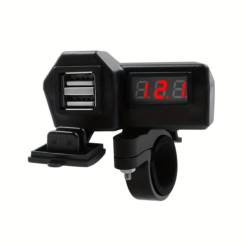 12V Motorrad Wasserdichtes Dual-USB-Ladegerät mit Voltmeter-Anzeige 2 USB-Anschlüsse 3.1A Ladegerät Lenkerinstallation